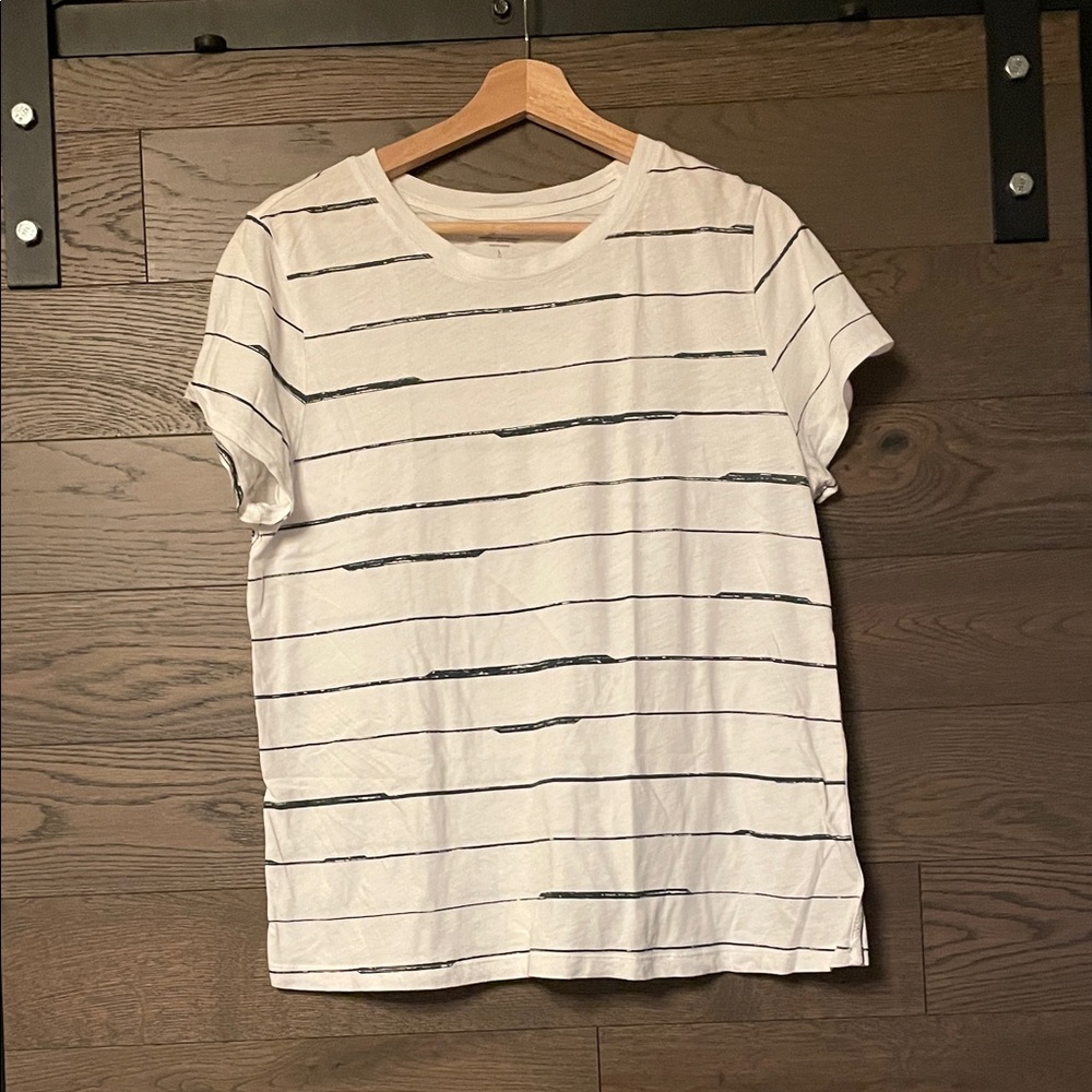 Athleta White and Black Striped Short Sleeve Tee